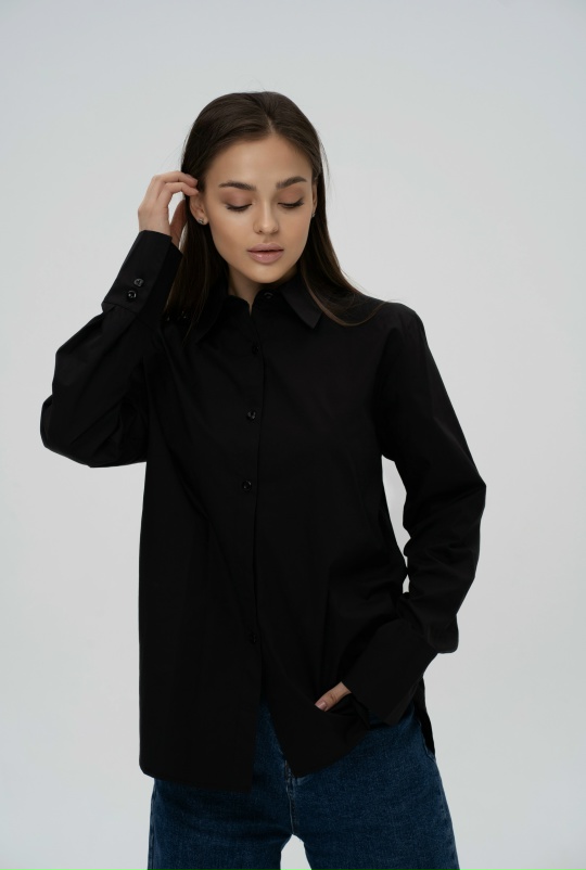 Рубашка хлопковая однотонная черная