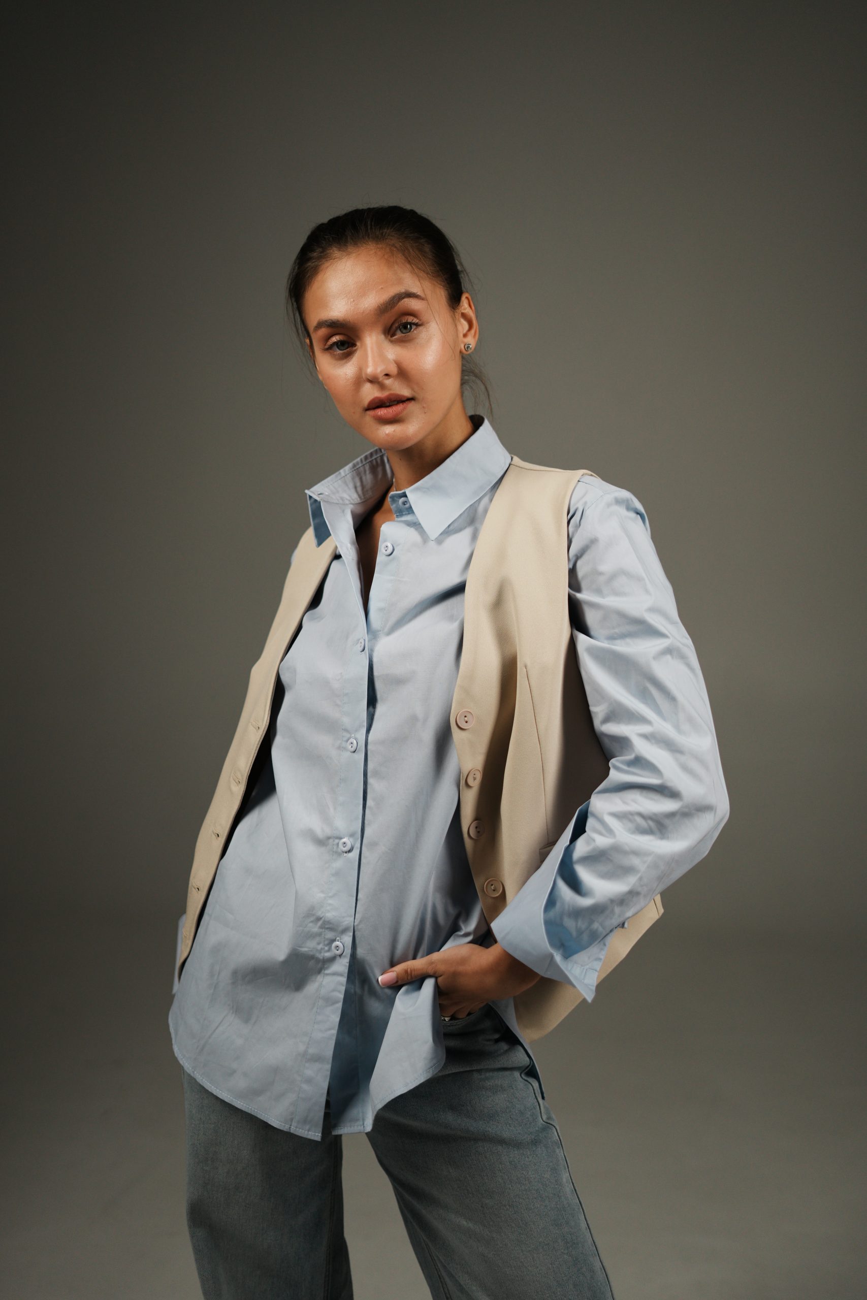 Рубашка хлопковая однотонная голубая