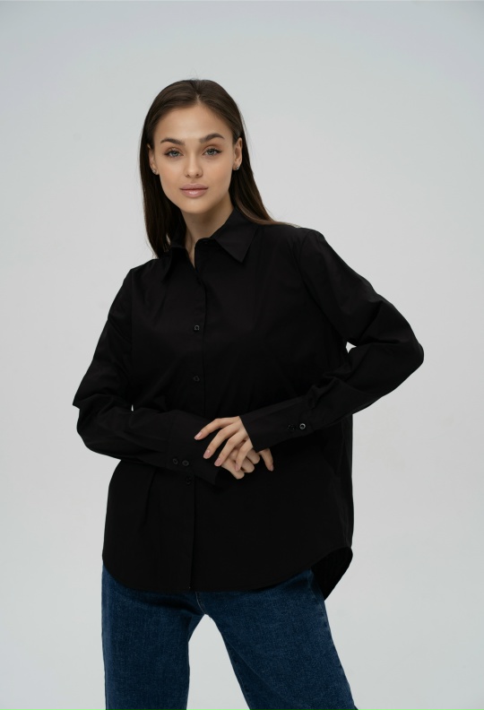 Рубашка хлопковая однотонная черная
