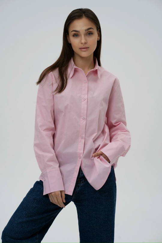 Рубашка хлопковая однотонная розовая
