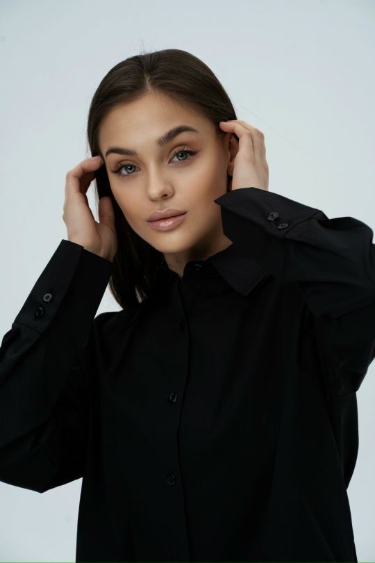 Рубашка хлопковая однотонная черная