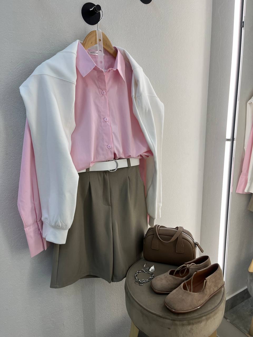 Рубашка хлопковая однотонная розовая