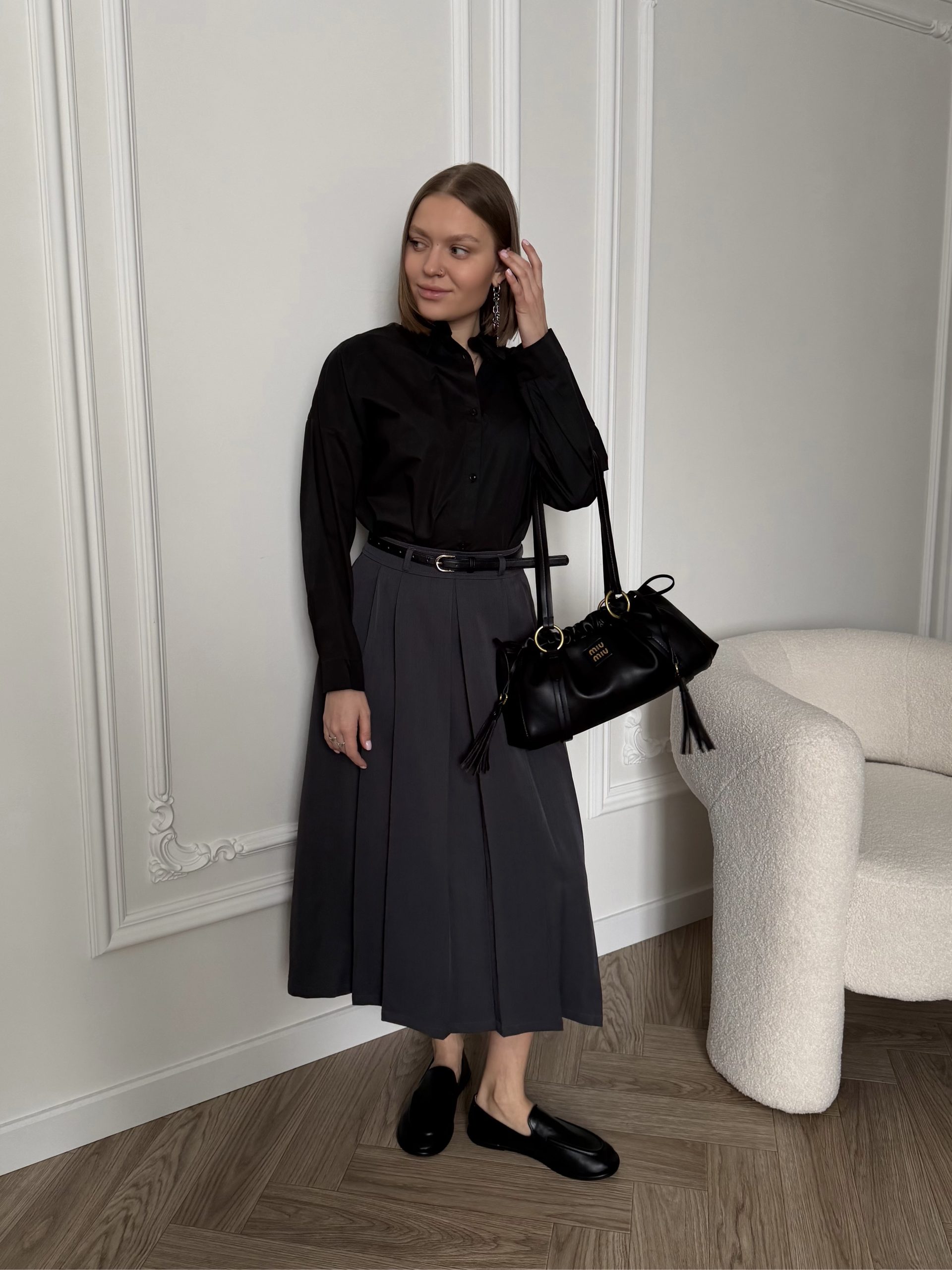 Рубашка хлопковая однотонная черная