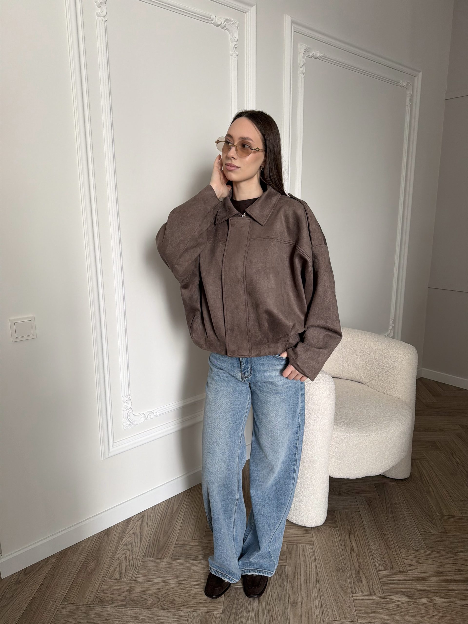 Бомбер замша